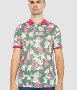 Поло мужское с принтом, цвет зелено-розовый, 247R315