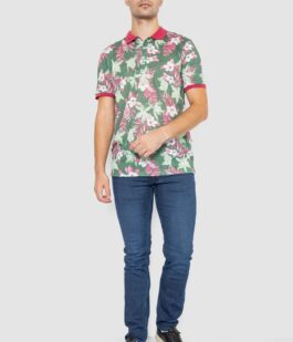 Поло мужское с принтом, цвет зелено-розовый, 247R315