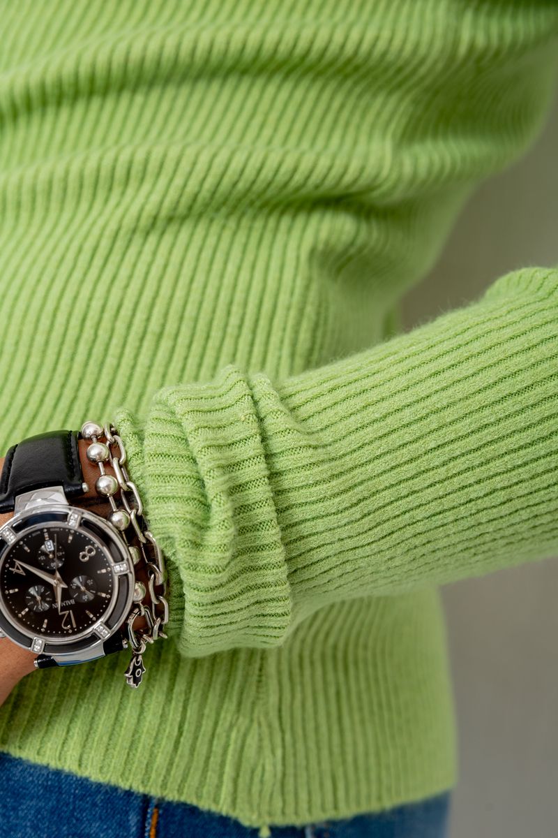 Кофта женская однотонная базовая, цвет салатовый, 244R2032 — изображение 5