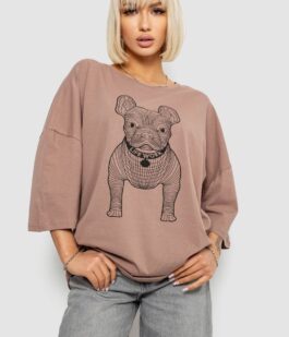 Футболка женская с принтом, цвет мокко, 244R3008