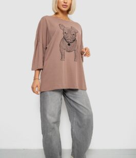 Футболка женская с принтом, цвет мокко, 244R3008