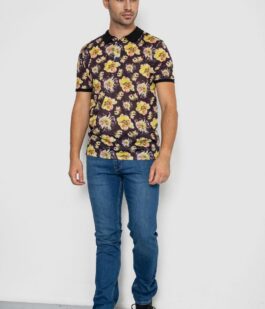 Поло мужское с принтом, цвет черно-желтый, 247R306