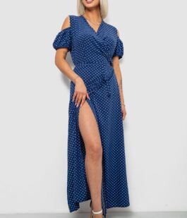 Платье женское на запах в горошек софт, цвет синий, 257R358-3