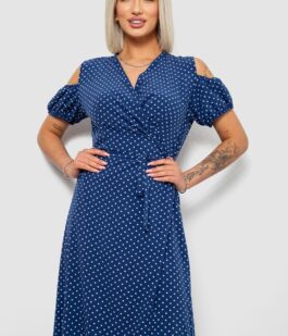Платье женское на запах в горошек софт, цвет синий, 257R358-3
