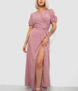 Платье женское на запах в горошек софт, цвет пудровый, 257R358-3