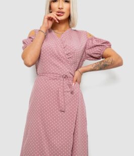 Платье женское на запах в горошек софт, цвет пудровый, 257R358-3
