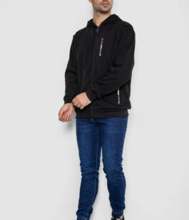 Кофта мужская на флисе с капюшоном, цвет черный, 244R2536