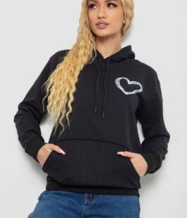 Худи женский на тонком флисе, цвет черный, 238R57162-10