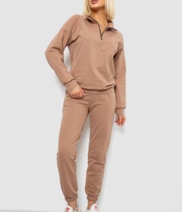 Спортивный костюм женский однотонный, цвет мокко, 244R1069AG