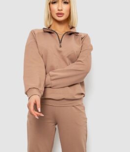 Спортивный костюм женский однотонный, цвет мокко, 244R1069AG