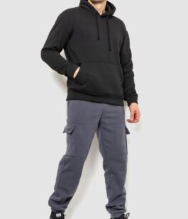 Худи мужской на флисе однотонный, цвет черный, 241R2650