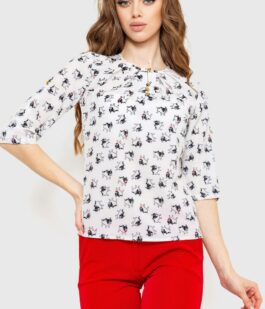 Блуза с принтом, цвет молочно-черный, 230R1121