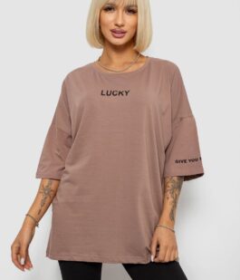 Футболка женская с принтом, цвет мокко, 244R2019