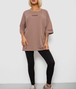 Футболка женская с принтом, цвет мокко, 244R2019