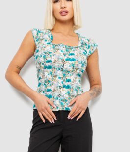 Блуза c цветочным принтом, цвет бирюзовый, 230R262