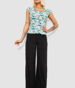 Блуза c цветочным принтом, цвет бирюзовый, 230R262