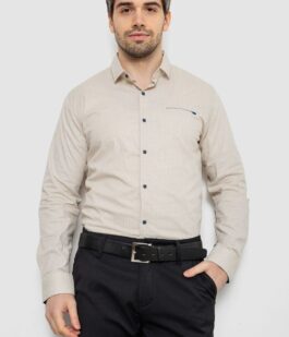 Рубашка мужская однотонная с принтом, цвет бежевый, 186R2011