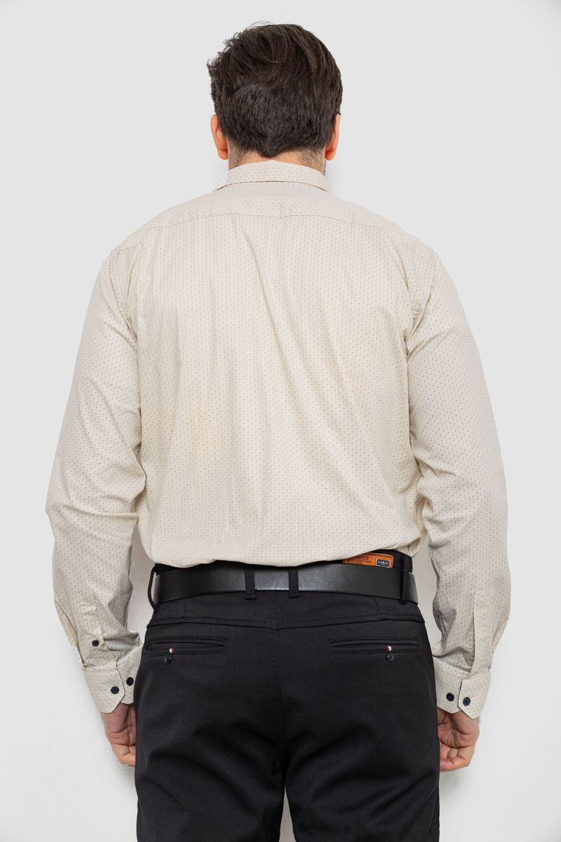 Рубашка мужская однотонная с принтом, цвет бежевый, 186R2011 — изображение 4