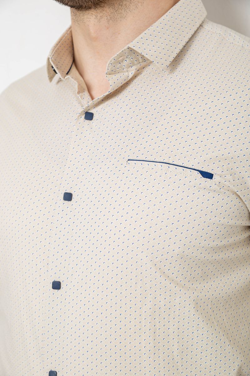 Рубашка мужская однотонная с принтом, цвет бежевый, 186R2011 — изображение 5
