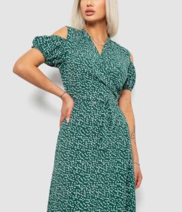 Платье женское на запах с принтом софт, цвет зеленый, 257R358-2