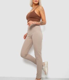 Лосины женские однотонные в рубчик на флисе, цвет бежевый, 214R325