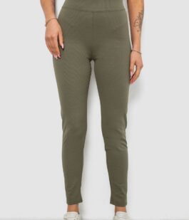 Лосины женские однотонные в рубчик на флисе, цвет оливковый, 214R325