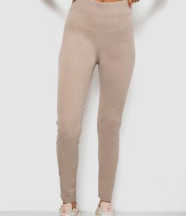 Лосины женские однотонные в рубчик на флисе, цвет бежевый, 214R325