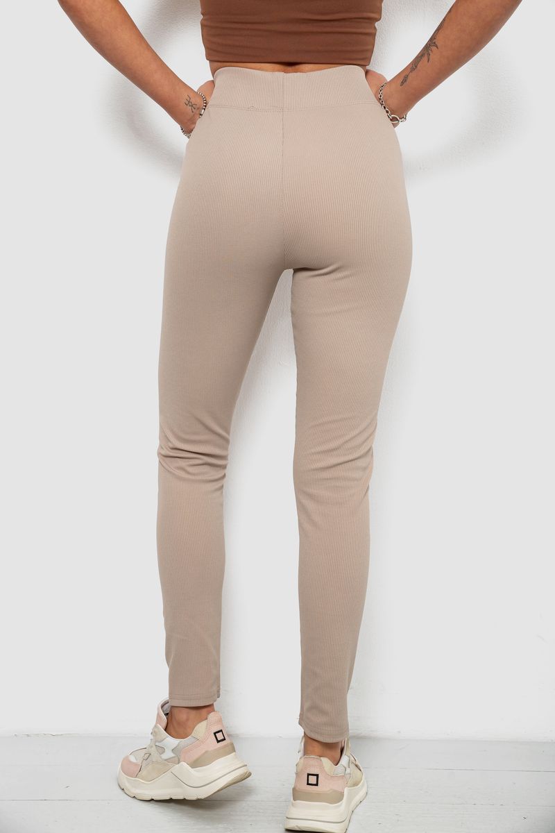 Лосины женские однотонные в рубчик на флисе, цвет бежевый, 214R325 — изображение 4