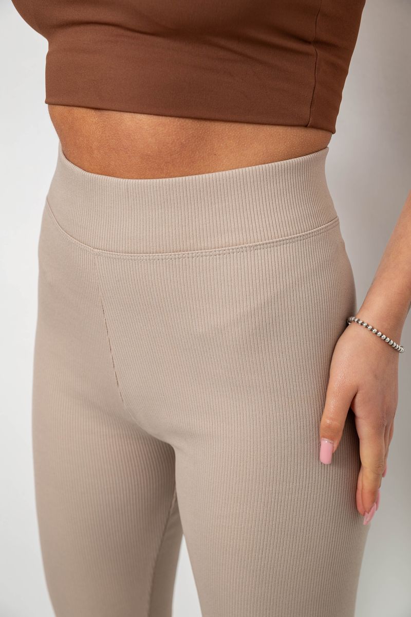 Лосины женские однотонные в рубчик на флисе, цвет бежевый, 214R325 — изображение 5