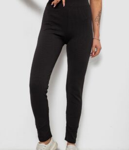 Лосины женские однотонные в рубчик на флисе, цвет черный, 214R325