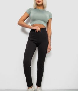 Лосины женские однотонные в рубчик на флисе, цвет черный, 214R325