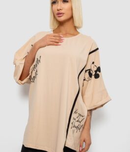 Футболка женская с принтом, цвет бежевый, 244R4007