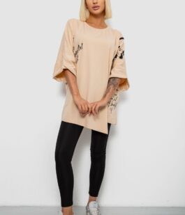 Футболка женская с принтом, цвет бежевый, 244R4007