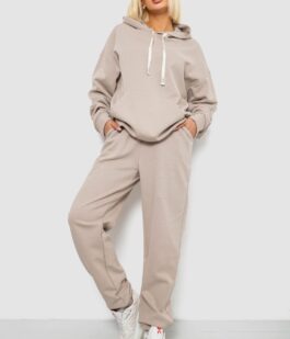 Спортивный костюм женский однотонный, цвет бежевый, 244R1070AG