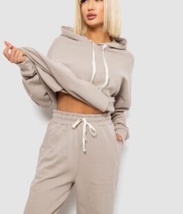 Спортивный костюм женский однотонный, цвет бежевый, 244R1070AG