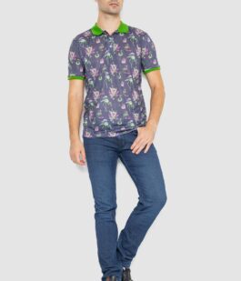 Поло мужское с принтом, цвет серо-зеленый, 247R312