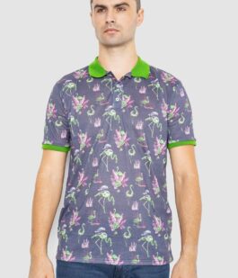 Поло мужское с принтом, цвет серо-зеленый, 247R312