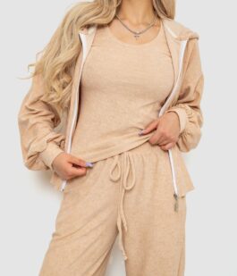 Спорт костюм женский махровый тройка, цвет бежевый, 102R5250