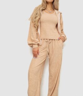 Спорт костюм женский махровый тройка, цвет бежевый, 102R5250