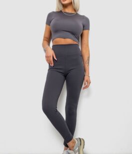 Лосины женские однотонные в рубчик, цвет темно-серый, 214RU200