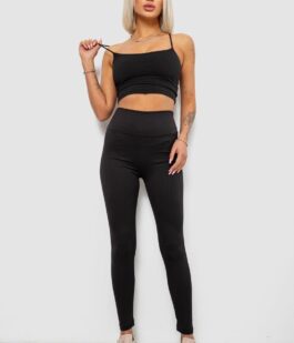 Лосины женские однотонные в рубчик, цвет черный, 214RU200