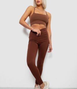 Лосины женские однотонные в рубчик, цвет коричневый, 214RU200