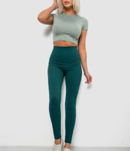 Лосины женские однотонные в рубчик, цвет темно-зеленый, 214RU200