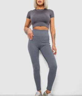 Лосины женские однотонные в рубчик, цвет серый, 214RU200