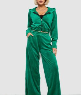 Спортивный костюм женский велюровый, цвет зеленый, 257R4125