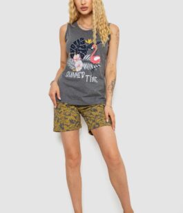 Пижама женская с принтом, цвет серый, 243R9639