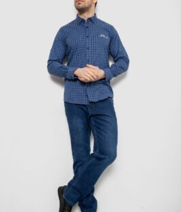 Рубашка мужская в клетку c принтом, цвет синий, 186RM04