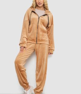 Спортивный костюм женский велюровый, цвет темно-бежевый, 238R107