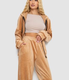 Спортивный костюм женский велюровый, цвет темно-бежевый, 238R107