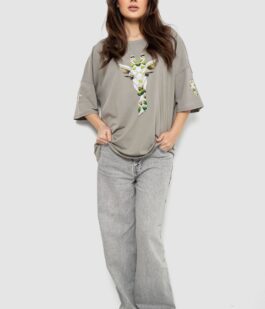 Футболка женская с принтом, цвет серый, 244R2012